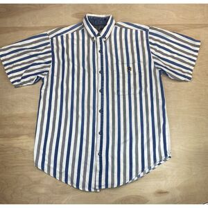 Coliseum Authentic Jeanswear Denim Shirt Blue White Gray Stripe Size Large‎